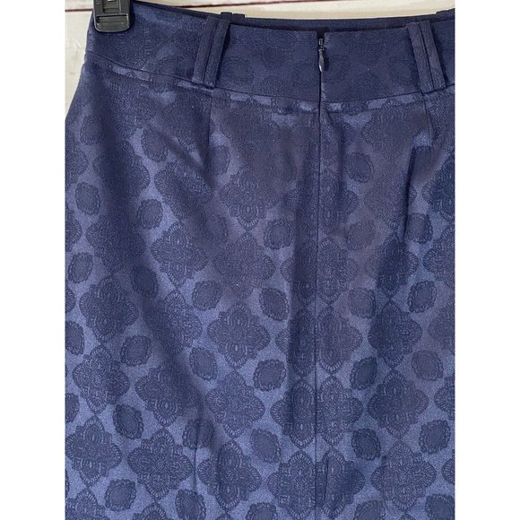 Worthington Skirt Womens Sz 4 Petite Navy Blue Jacquard Stretch Damask Straight - Picture 7 of 9